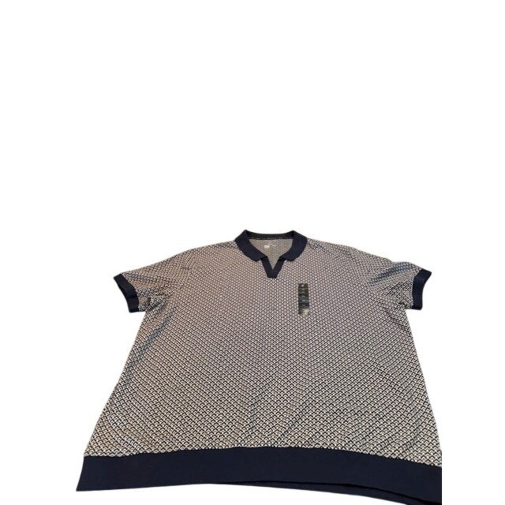 Shaquille O'Neal XLG Mens 4XL Blue White Geometric Knit V-Neck Polo Shirt NWT